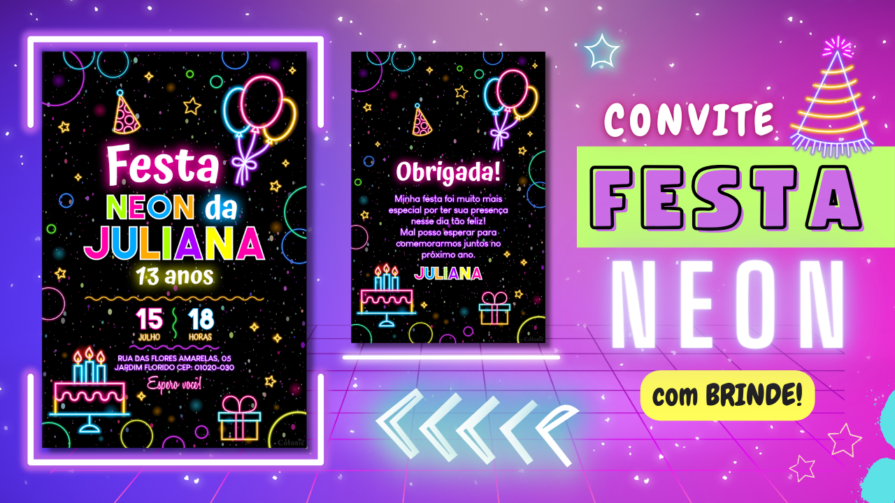 Leia mais sobre o artigo Convite Digital Neon: Aniversário com Balões e Bolo + Brinde Exclusivo!